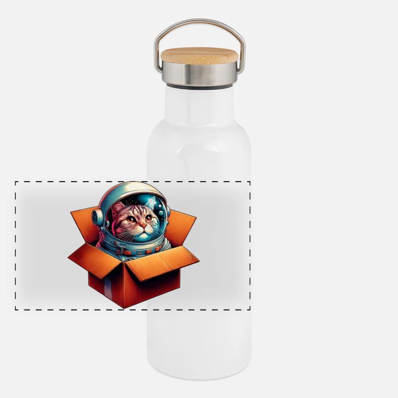 Astronaut Katze Panorama Thermosflasche mit Bambusdeckel