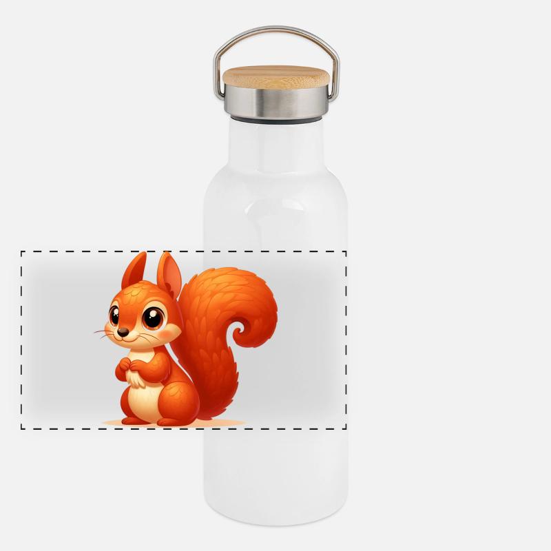 Eichhörnchen Panorama Thermosflasche mit Bambusdeckel
