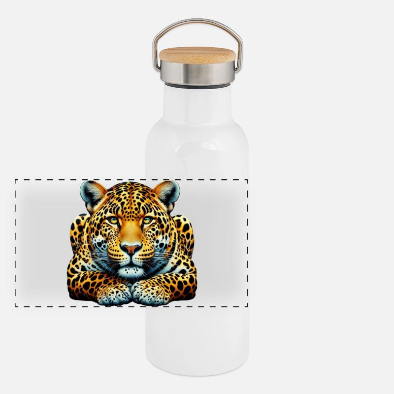 Leopard Panorama Thermosflasche mit Bambusdeckel