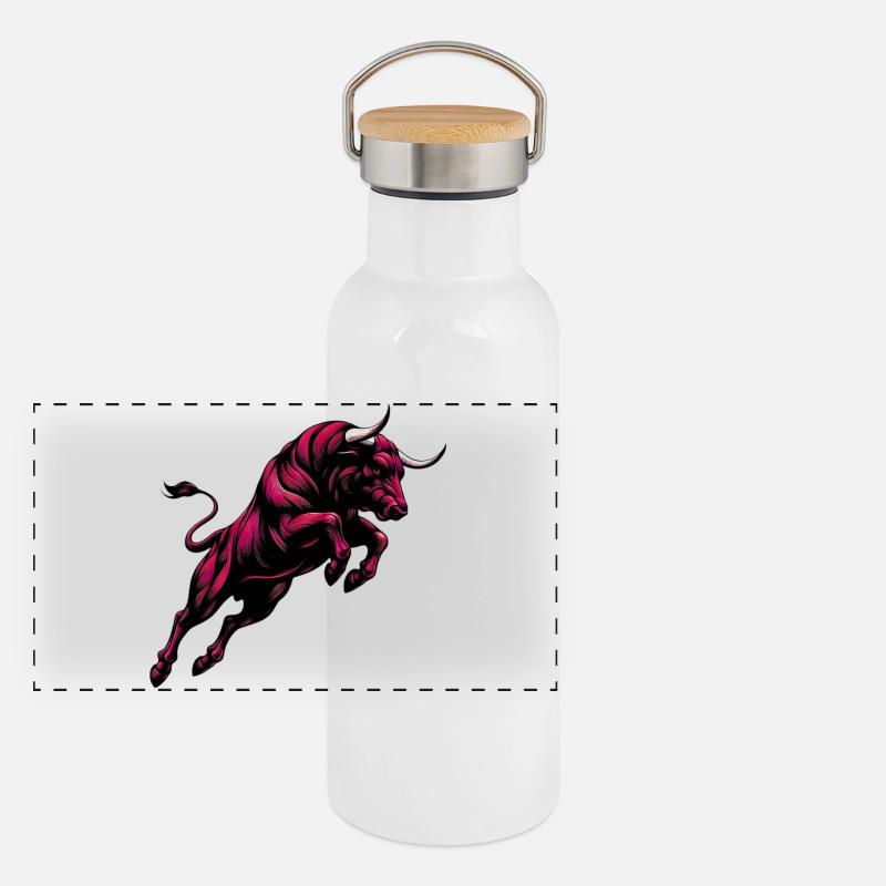 Stier Panorama Thermosflasche mit Bambusdeckel
