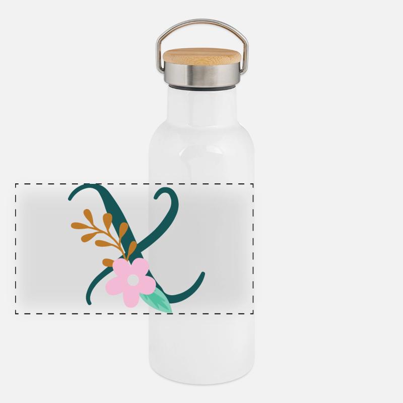 Eleganter Buchstabe 'X' mit Blumen Panorama Thermosflasche mit Bambusdeckel