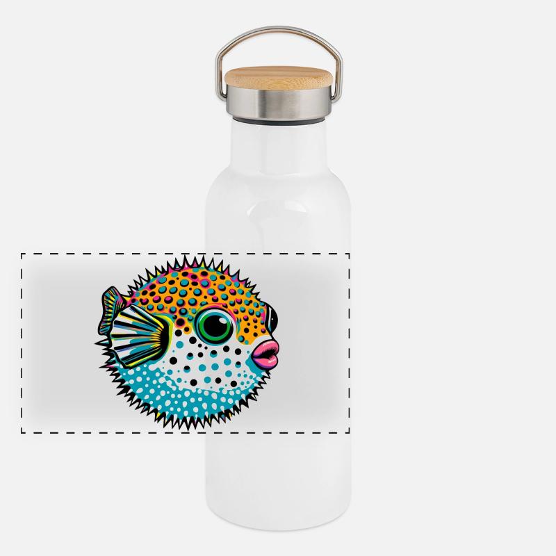 Kugelfisch Panorama Thermosflasche mit Bambusdeckel