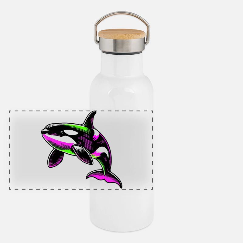 Schwertwal Panorama Thermosflasche mit Bambusdeckel