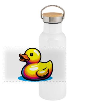 Ente Ente Ente Ente Ente - Panorama Thermosflasche mit Bambusdeckel - Weiß - Vorne
