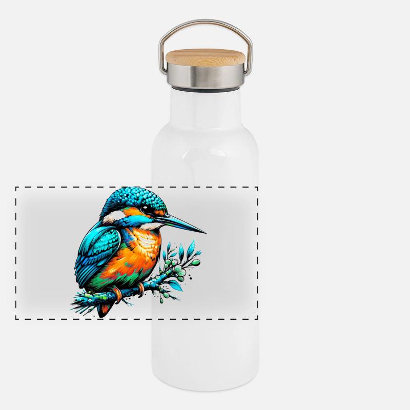 Eisvogel Panorama Thermosflasche mit Bambusdeckel