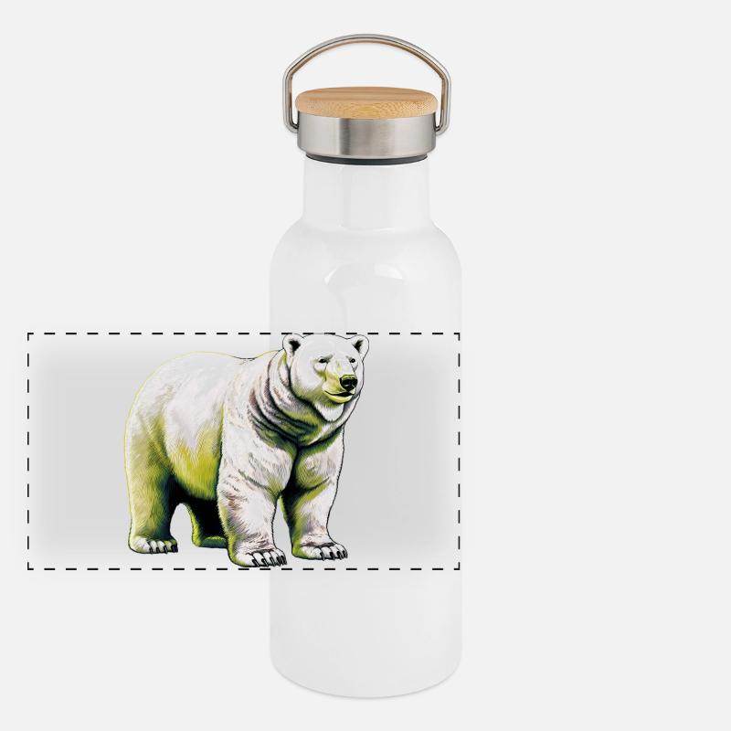 Weißer Eisbär Panorama Thermosflasche mit Bambusdeckel
