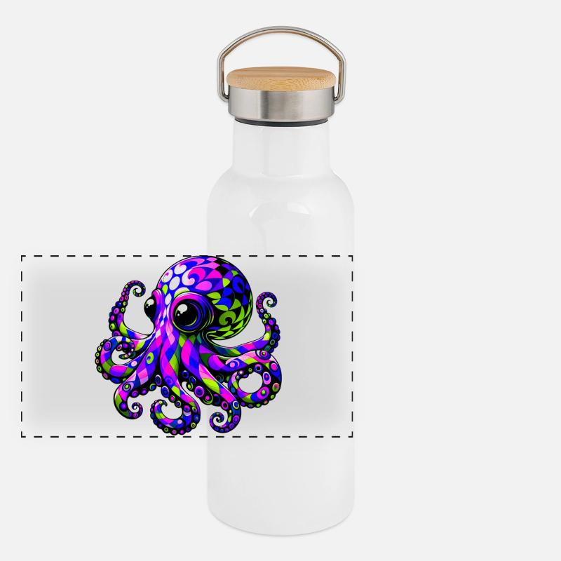 Krake Panorama Thermosflasche mit Bambusdeckel