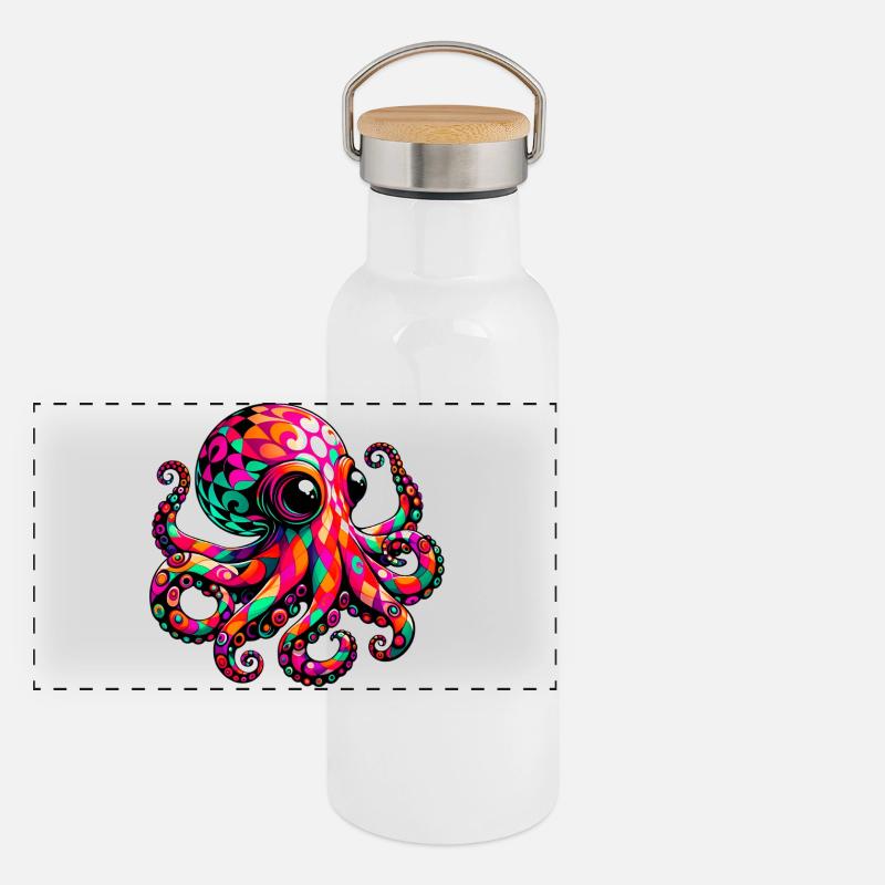 Krake Panorama Thermosflasche mit Bambusdeckel