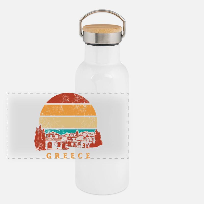 Greece Sunset - Griechenland Urlaub Panorama Thermosflasche mit Bambusdeckel