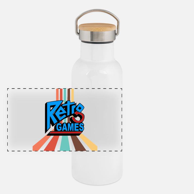 Retro-Spiele Panorama Thermosflasche mit Bambusdeckel