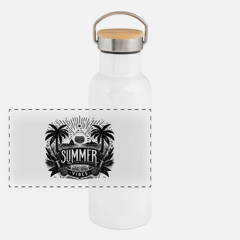 SUMMER Vibes, Beach Design Panoramic Thermal Bottle with Bamboo Lid