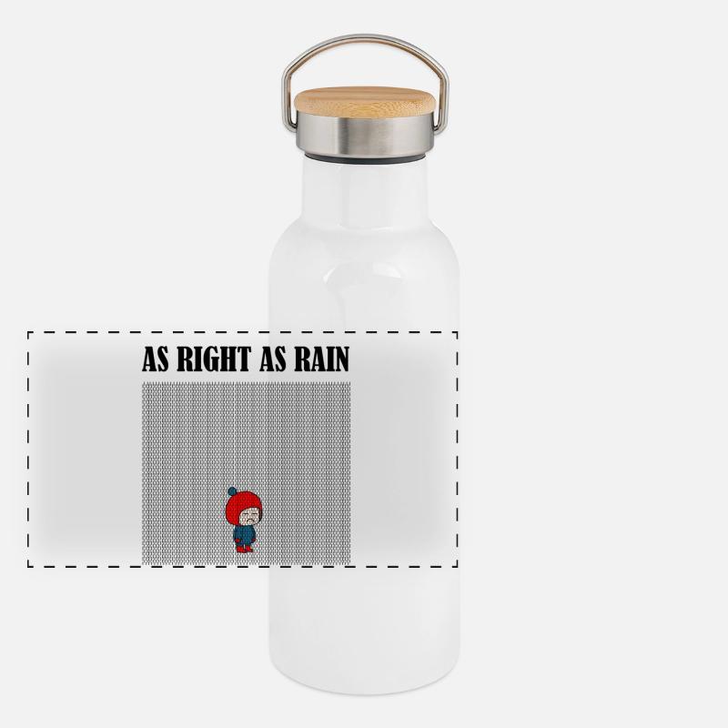 As_right_as_rain_black - Gourde isotherme avec bouchon en bambou - blanc