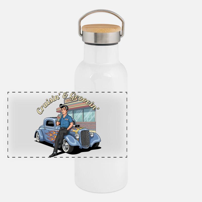 Design rockabilly rétro drive-in Gourde isotherme avec bouchon en bambou