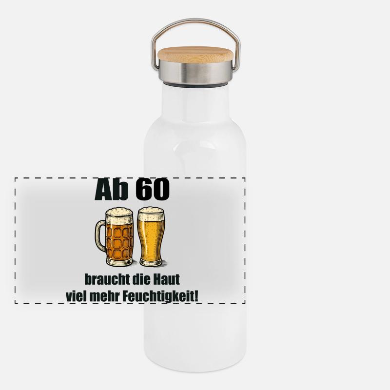 Ab 60 mehr Feuchtigkeit – Bier Humor Panorama Thermosflasche mit Bambusdeckel
