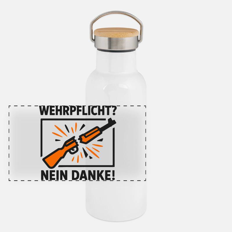 Conscription No Thanks – Conscientious Objection Panoramic Thermal Bottle with Bamboo Lid