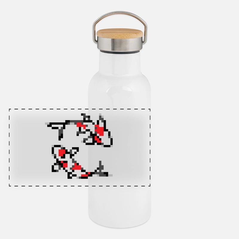 Pixelart Koi Panorama Thermosflasche mit Bambusdeckel