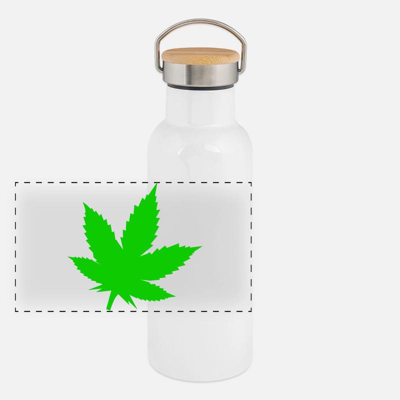 Silhouette de feuille verte Gourde isotherme avec bouchon en bambou