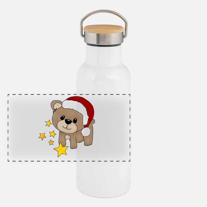 Weihnachtsbaer Panorama Thermosflasche mit Bambusdeckel