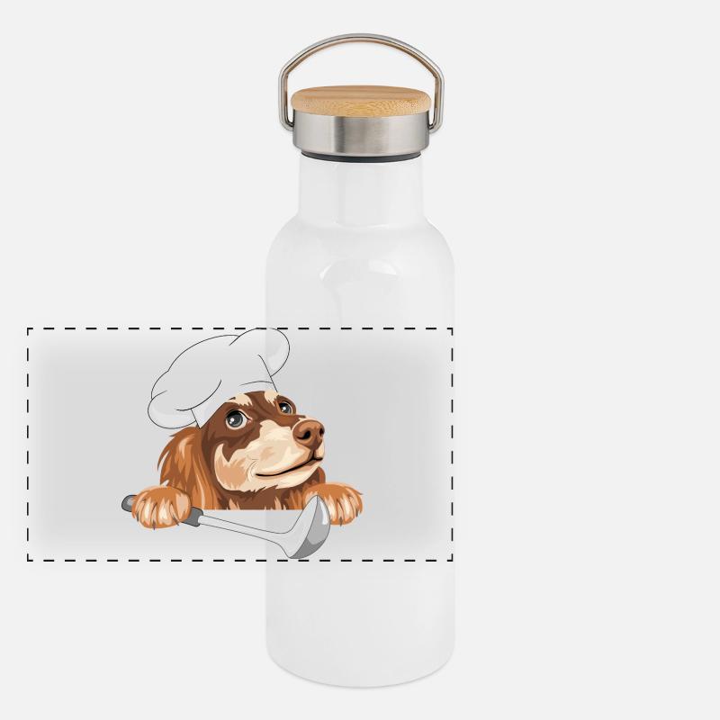 Träumender Dackel Koch mit Schöpfkelle Panorama Thermosflasche mit Bambusdeckel