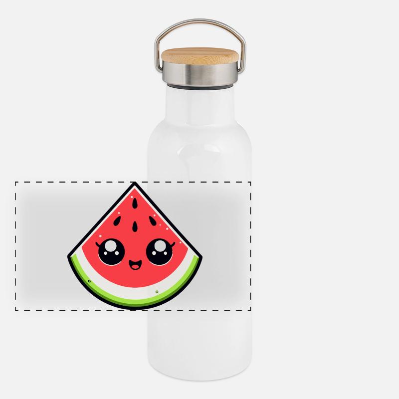 Pastèque kawaii sourire éclatant Gourde isotherme avec bouchon en bambou