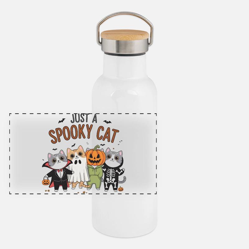 Nur eine gruselige Katze Panorama Thermosflasche mit Bambusdeckel