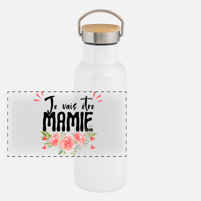 Ich werde Oma – Ankündigung der Schwangerschaft Panorama Thermosflasche mit Bambusdeckel