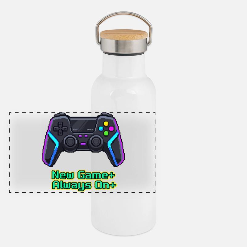Neon Pixel Controller Neues Spiel Plus Panorama Thermosflasche mit Bambusdeckel