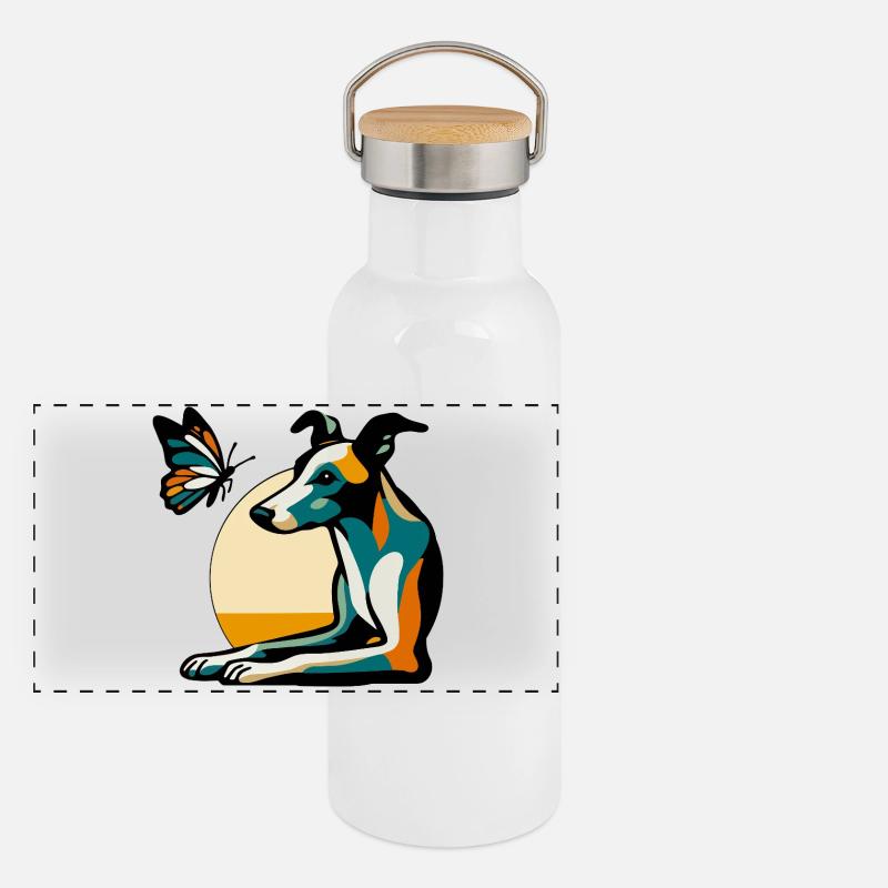 Chien coloré avec papillon Gourde isotherme avec bouchon en bambou