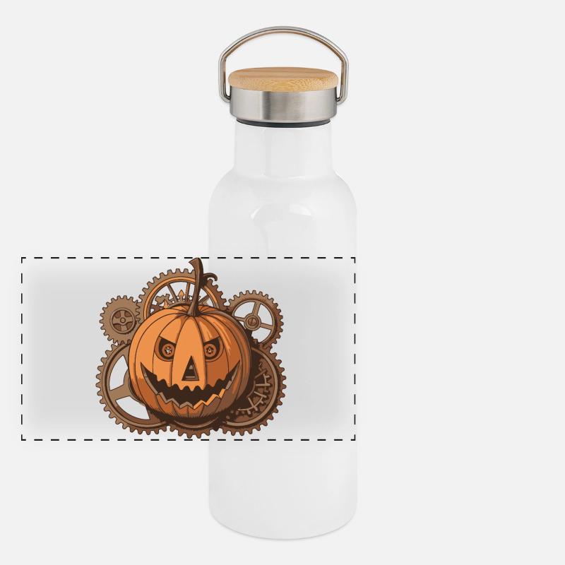 Pumpkin Steampunk Mechanisches Getriebe Panorama Thermosflasche mit Bambusdeckel