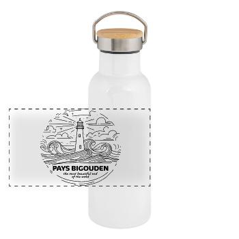 Pays Bigouden Fierté Bretagne Finistère Coiffe - Gourde isotherme avec bouchon en bambou - blanc - Devant