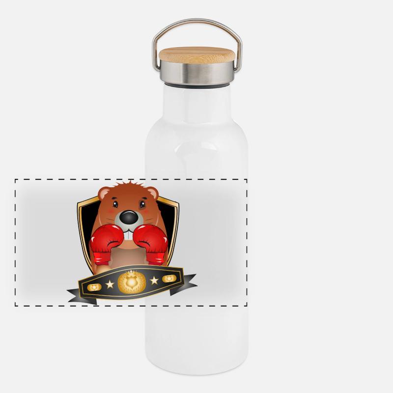 Castor de boxe – Motif de boxeur drôle Gourde isotherme avec bouchon en bambou