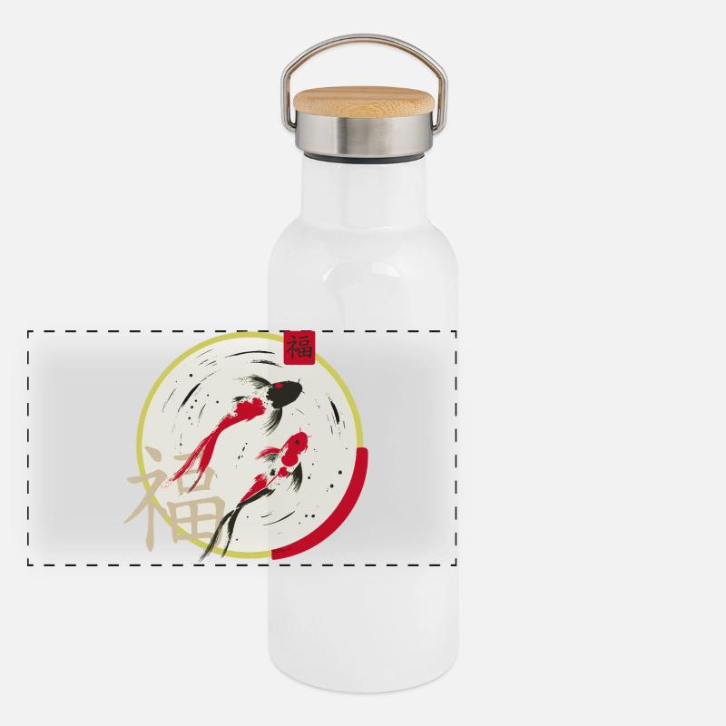 Prospérité du cercle lunaire zen Koi Gourde isotherme avec bouchon en bambou