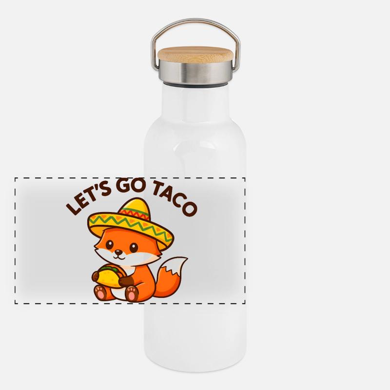 Adorable Taco Fox in Sombrero Panoramic Thermal Bottle with Bamboo Lid