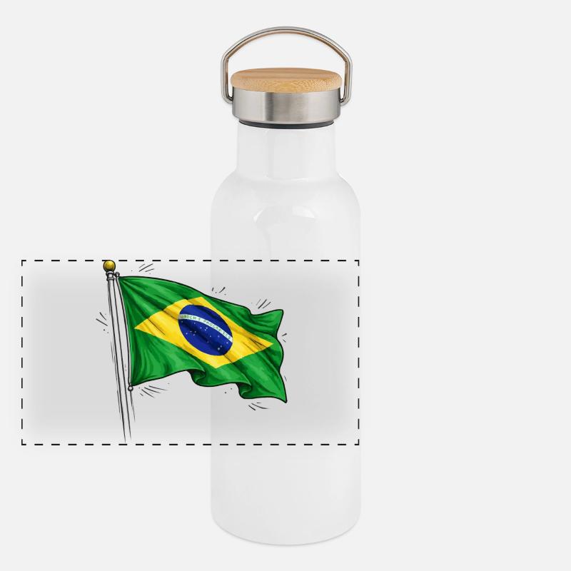 Drapeau du Brésil Gourde isotherme avec bouchon en bambou
