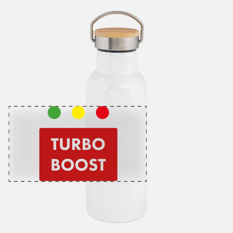 Turbo Boost Retro-Text Panorama Thermosflasche mit Bambusdeckel