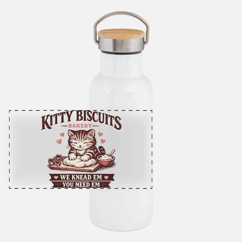 Katze Bäckerei Valentinstag Geschenk Panorama Thermosflasche mit Bambusdeckel