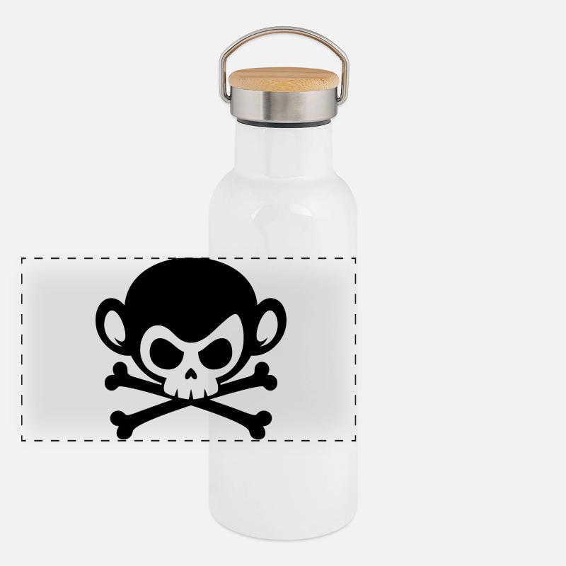 Skull monkey with crossed bones Panoramic Thermal Bottle with Bamboo Lid