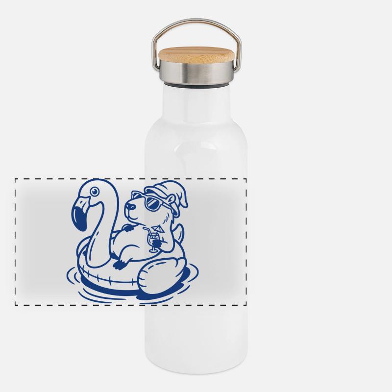 Flamingo-Float Capy Panorama Thermosflasche mit Bambusdeckel