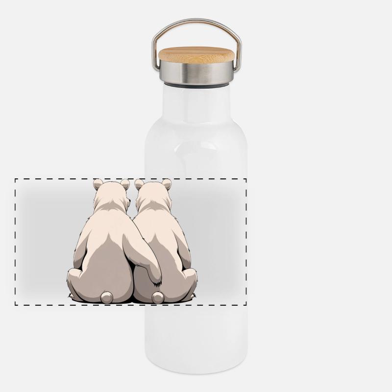 Deux ours blancs dos à dos Gourde isotherme avec bouchon en bambou