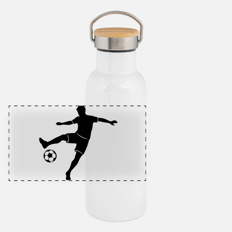 Calciatore crea un motivo monocromatico da calcio - Thermos con coperchio in bambù - bianco