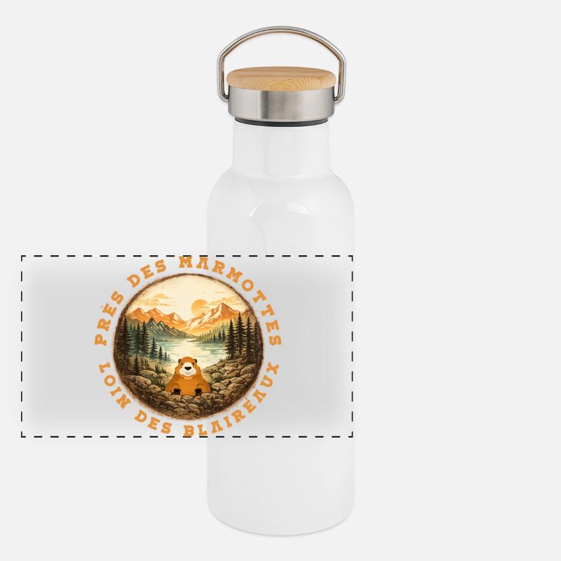 Murmeltier der Alpen Panorama Thermosflasche mit Bambusdeckel