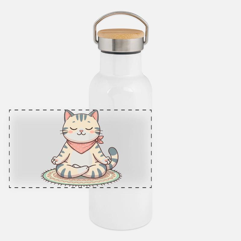 Zen Cat Meditation Panoramic Thermal Bottle with Bamboo Lid