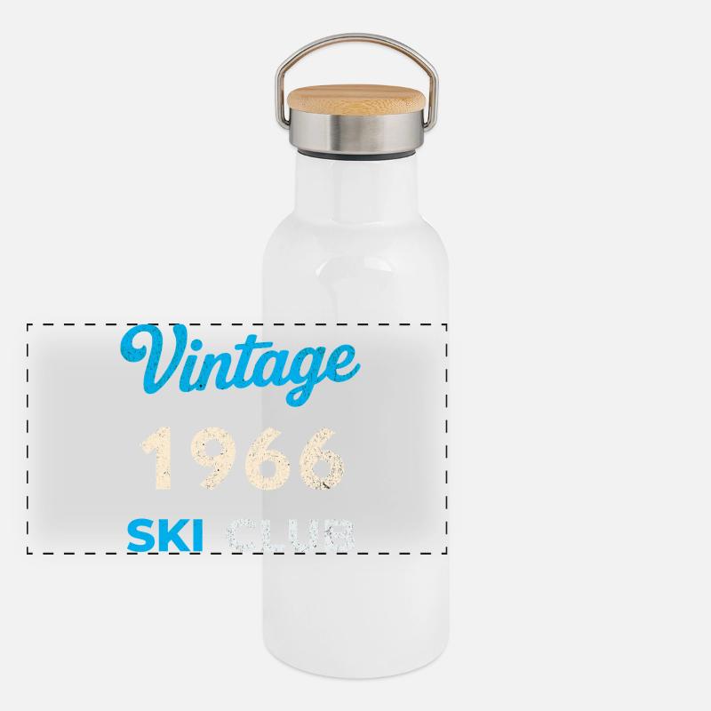 Vintage 1966 – Ski Club Retro Birth Year Gift - Panoramic Thermal Bottle with Bamboo Lid - white