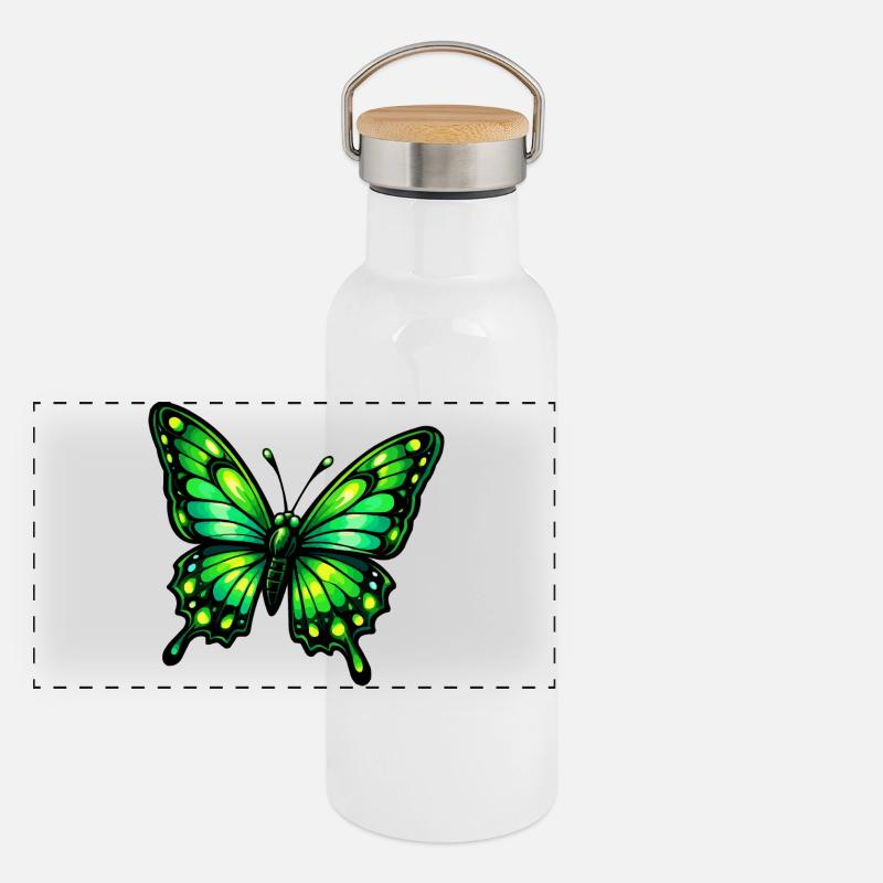 Papillon Vert Gourde isotherme avec bouchon en bambou