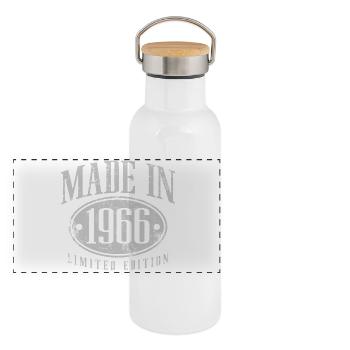 1966 Jahrgang geboren Vintage Geburtstag Geschenk - Panorama Thermosflasche mit Bambusdeckel - Weiß - Vorne