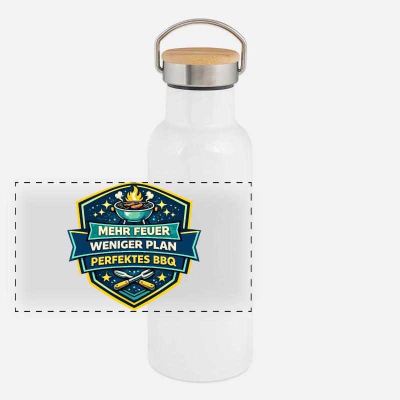 Mehr Feuer Weniger Plan BBQ Panorama Thermosflasche mit Bambusdeckel