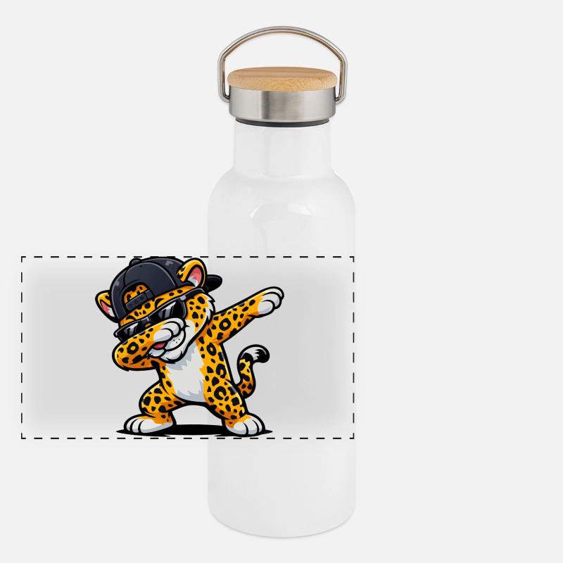 Dabbing Jaguar Panorama Thermosflasche mit Bambusdeckel