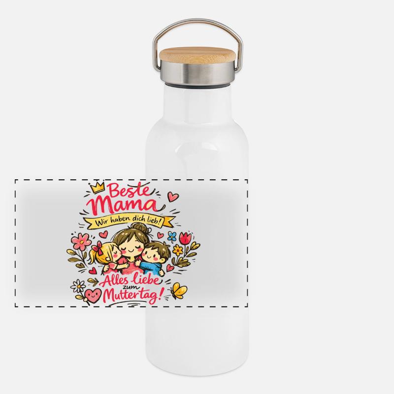  Mama Alles Liebe Muttertag Panorama Thermosflasche mit Bambusdeckel