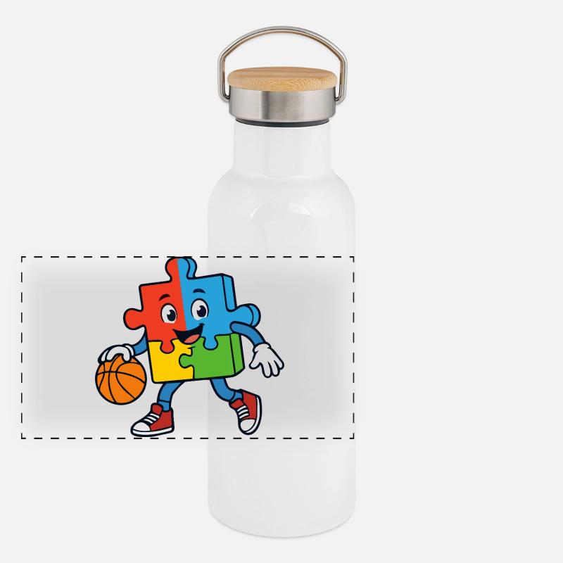 Une pièce de puzzle colorée dribble au basket Gourde isotherme avec bouchon en bambou
