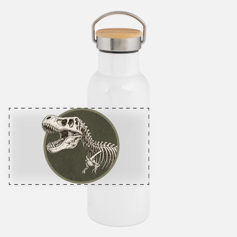 Dinosaurier - Panorama Thermosflasche mit Bambusdeckel - Weiß